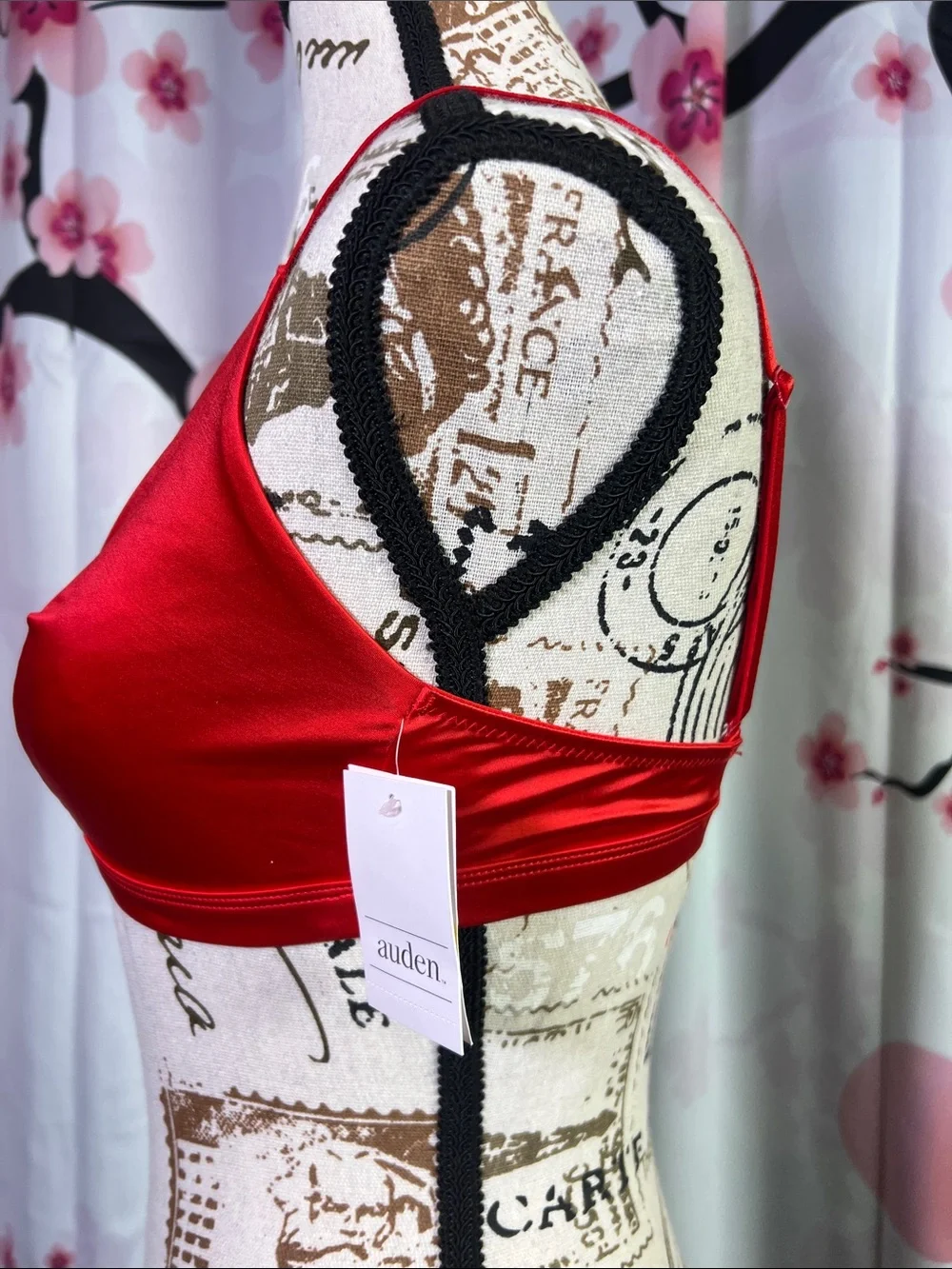 Auden Red Satin V-Neck Bralette